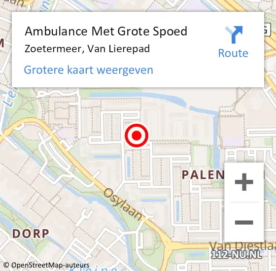 Locatie op kaart van de 112 melding: Ambulance Met Grote Spoed Naar Zoetermeer, Van Lierepad op 24 juli 2022 17:54