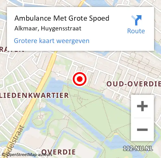 Locatie op kaart van de 112 melding: Ambulance Met Grote Spoed Naar Alkmaar, Huygensstraat op 24 juli 2022 17:56