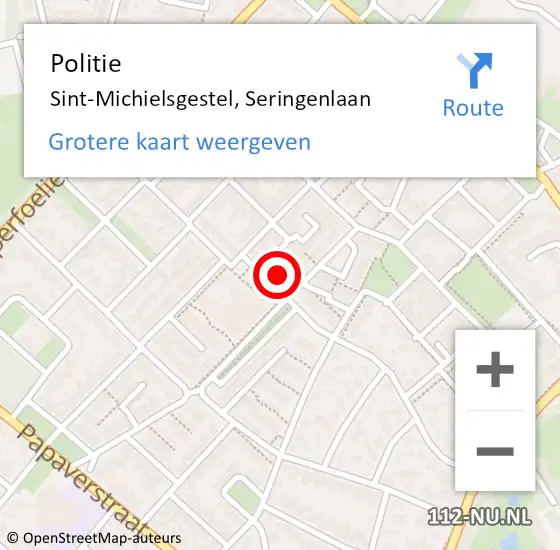 Locatie op kaart van de 112 melding: Politie Sint-Michielsgestel, Seringenlaan op 24 juli 2022 18:04