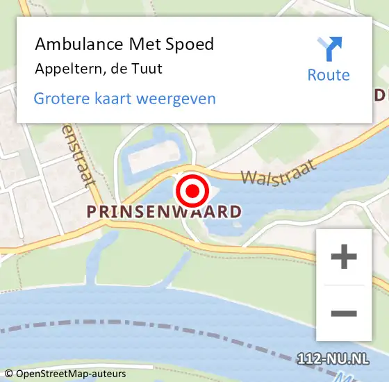 Locatie op kaart van de 112 melding: Ambulance Met Spoed Naar Appeltern, de Tuut op 24 juli 2022 18:05