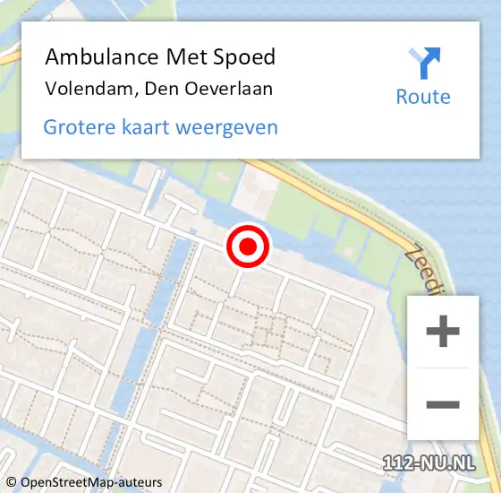 Locatie op kaart van de 112 melding: Ambulance Met Spoed Naar Volendam, Den Oeverlaan op 24 juli 2022 18:21