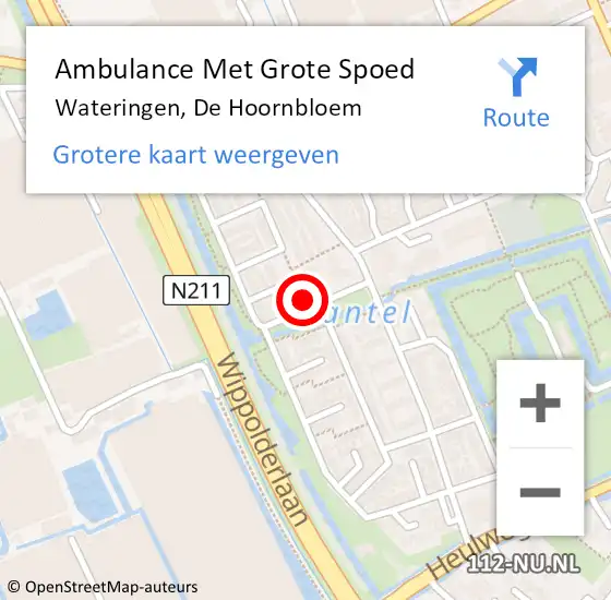 Locatie op kaart van de 112 melding: Ambulance Met Grote Spoed Naar Wateringen, De Hoornbloem op 24 juli 2022 18:28