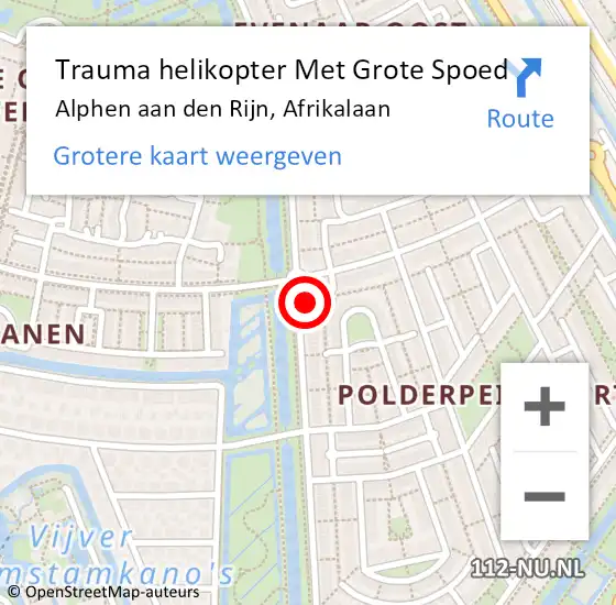 Locatie op kaart van de 112 melding: Trauma helikopter Met Grote Spoed Naar Alphen aan den Rijn, Afrikalaan op 24 juli 2022 18:40