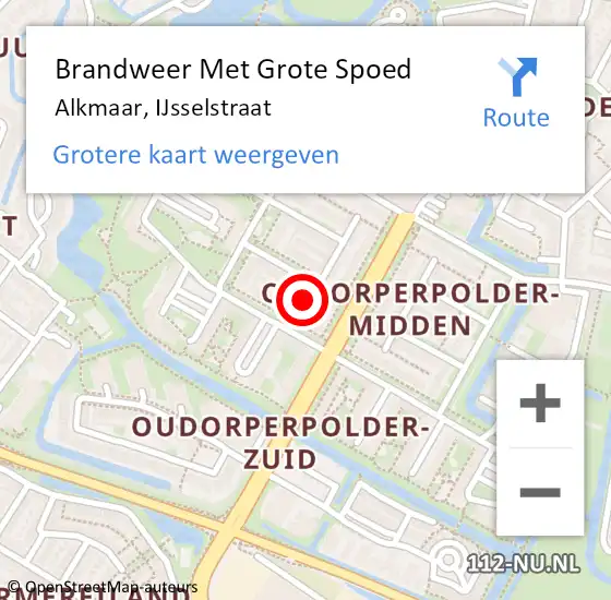 Locatie op kaart van de 112 melding: Brandweer Met Grote Spoed Naar Alkmaar, IJsselstraat op 24 juli 2022 18:41