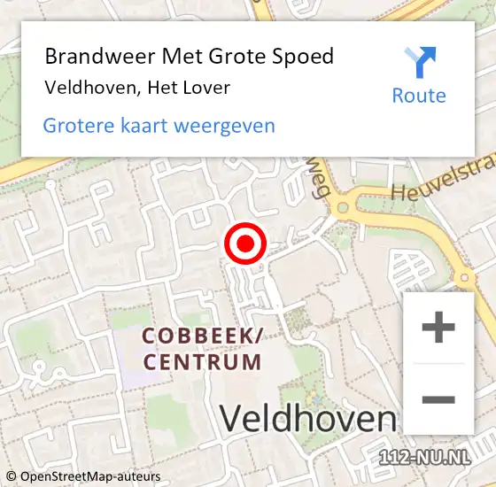 Locatie op kaart van de 112 melding: Brandweer Met Grote Spoed Naar Veldhoven, Het Lover op 24 juli 2022 19:50