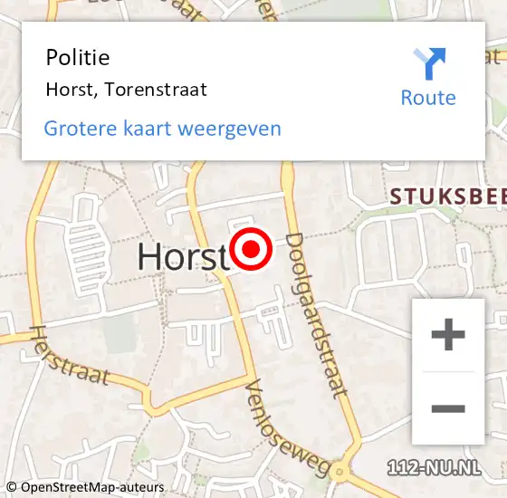 Locatie op kaart van de 112 melding: Politie Horst, Torenstraat op 24 juli 2022 19:53