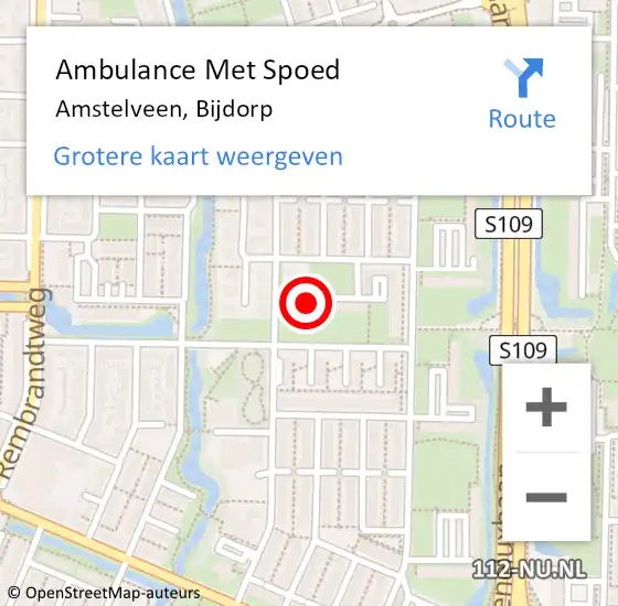 Locatie op kaart van de 112 melding: Ambulance Met Spoed Naar Amstelveen, Bijdorp op 24 juli 2022 19:58