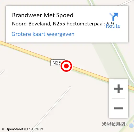 Locatie op kaart van de 112 melding: Brandweer Met Spoed Naar Noord-Beveland, N255 hectometerpaal: 9,9 op 24 juli 2022 20:29