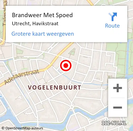 Locatie op kaart van de 112 melding: Brandweer Met Spoed Naar Utrecht, Havikstraat op 24 juli 2022 20:32