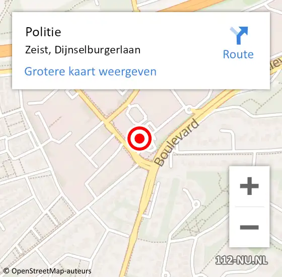 Locatie op kaart van de 112 melding: Politie Zeist, Dijnselburgerlaan op 24 juli 2022 21:02