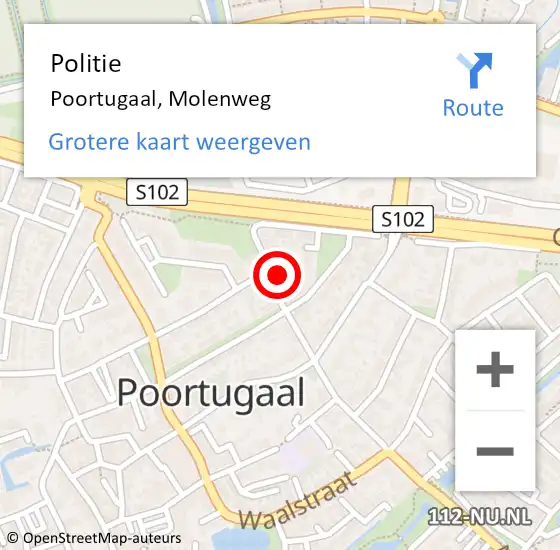 Locatie op kaart van de 112 melding: Politie Poortugaal, Molenweg op 24 juli 2022 21:23