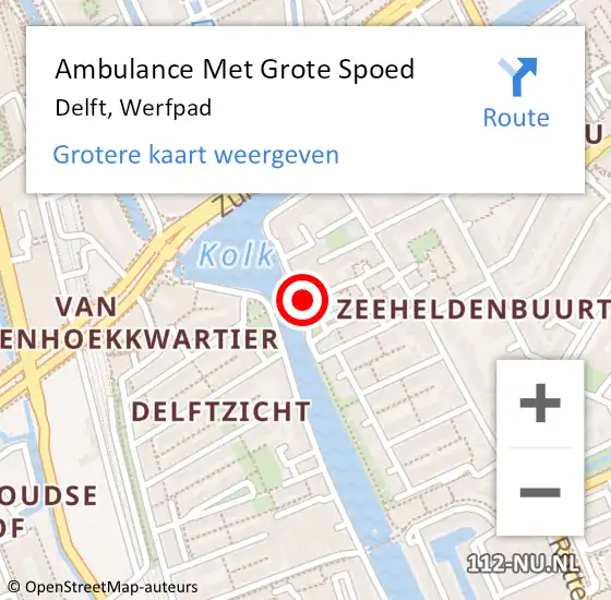 Locatie op kaart van de 112 melding: Ambulance Met Grote Spoed Naar Delft, Werfpad op 24 juli 2022 21:31