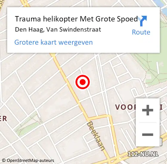 Locatie op kaart van de 112 melding: Trauma helikopter Met Grote Spoed Naar Den Haag, Van Swindenstraat op 24 juli 2022 22:37