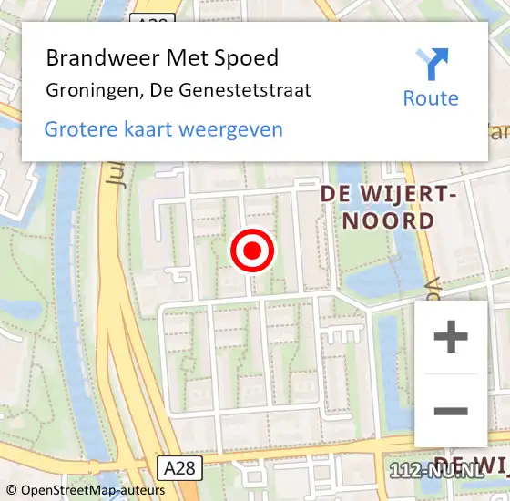 Locatie op kaart van de 112 melding: Brandweer Met Spoed Naar Groningen, De Genestetstraat op 24 juli 2014 10:26