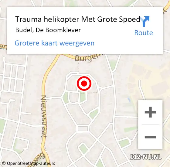 Locatie op kaart van de 112 melding: Trauma helikopter Met Grote Spoed Naar Budel, De Boomklever op 24 juli 2022 23:08