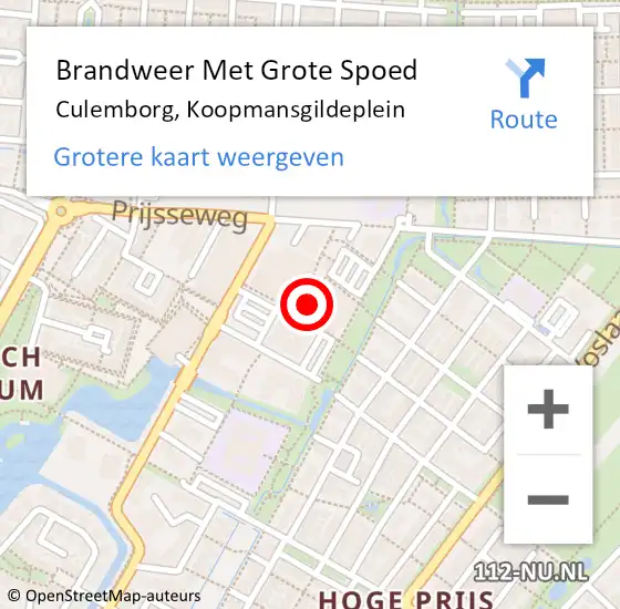 Locatie op kaart van de 112 melding: Brandweer Met Grote Spoed Naar Culemborg, Koopmansgildeplein op 24 juli 2022 23:14