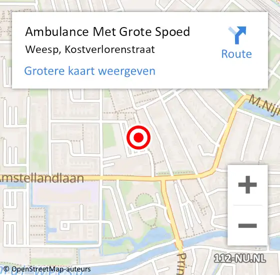 Locatie op kaart van de 112 melding: Ambulance Met Grote Spoed Naar Weesp, Kostverlorenstraat op 24 juli 2022 23:15