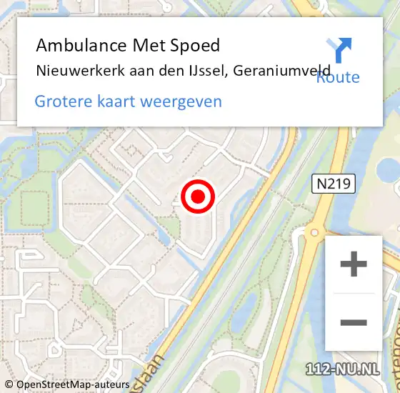 Locatie op kaart van de 112 melding: Ambulance Met Spoed Naar Nieuwerkerk aan den IJssel, Geraniumveld op 24 juli 2022 23:28