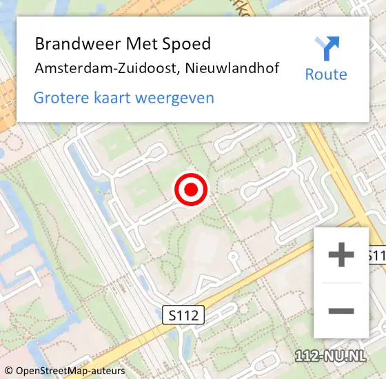 Locatie op kaart van de 112 melding: Brandweer Met Spoed Naar Amsterdam-Zuidoost, Nieuwlandhof op 24 juli 2022 23:40