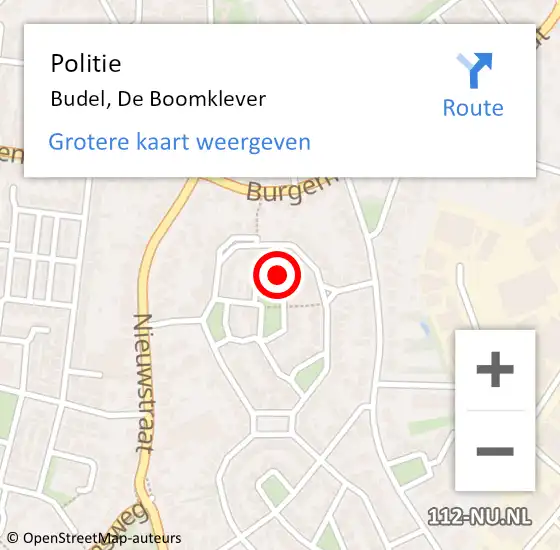 Locatie op kaart van de 112 melding: Politie Budel, De Boomklever op 24 juli 2022 23:42