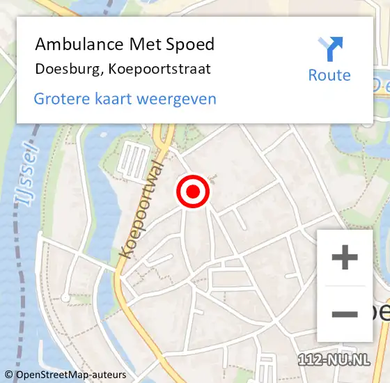 Locatie op kaart van de 112 melding: Ambulance Met Spoed Naar Doesburg, Koepoortstraat op 24 juli 2022 23:51