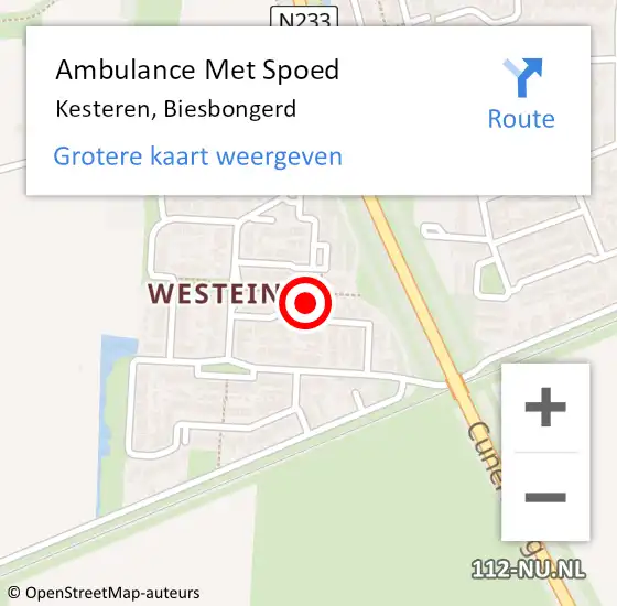 Locatie op kaart van de 112 melding: Ambulance Met Spoed Naar Kesteren, Biesbongerd op 25 juli 2022 00:18