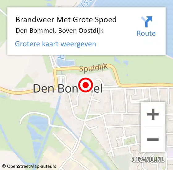 Locatie op kaart van de 112 melding: Brandweer Met Grote Spoed Naar Den Bommel, Boven Oostdijk op 25 juli 2022 01:03