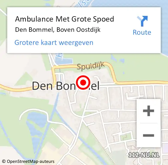 Locatie op kaart van de 112 melding: Ambulance Met Grote Spoed Naar Den Bommel, Boven Oostdijk op 25 juli 2022 01:07