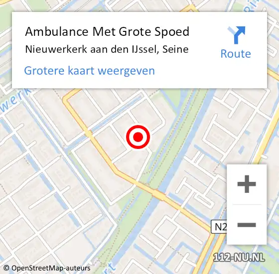 Locatie op kaart van de 112 melding: Ambulance Met Grote Spoed Naar Nieuwerkerk aan den IJssel, Seine op 25 juli 2022 02:18