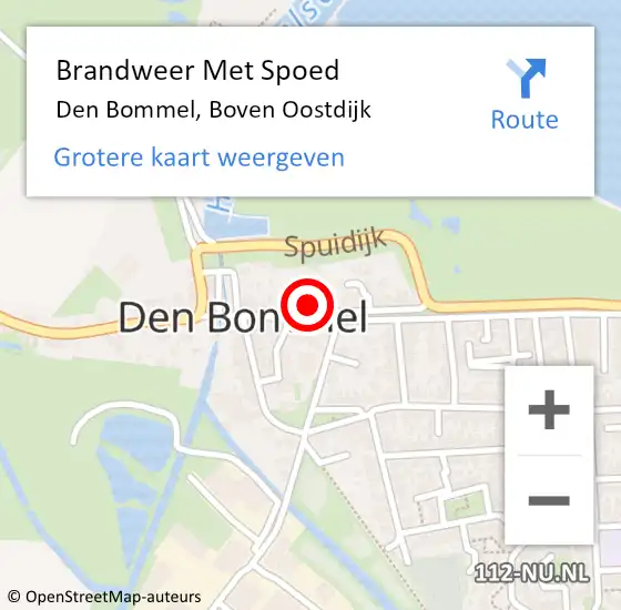 Locatie op kaart van de 112 melding: Brandweer Met Spoed Naar Den Bommel, Boven Oostdijk op 25 juli 2022 02:35