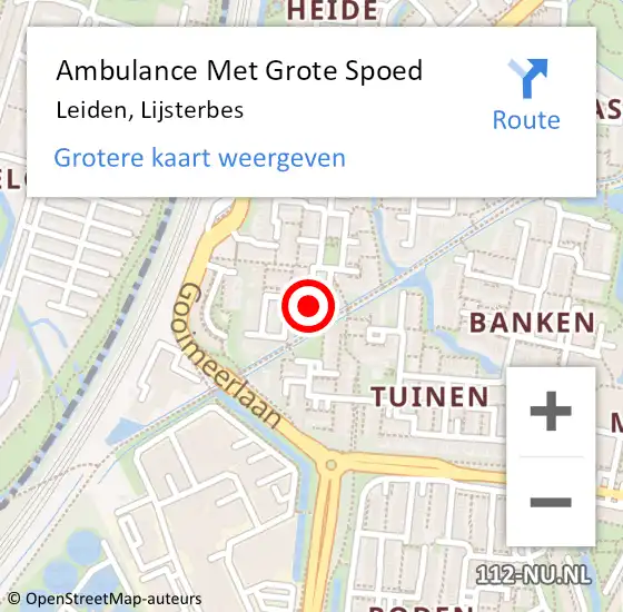 Locatie op kaart van de 112 melding: Ambulance Met Grote Spoed Naar Leiden, Lijsterbes op 25 juli 2022 03:04