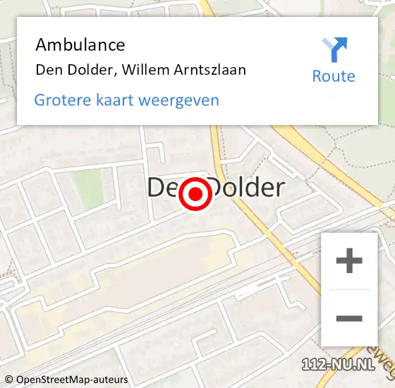 Locatie op kaart van de 112 melding: Ambulance Den Dolder, Willem Arntszlaan op 24 juli 2014 10:37