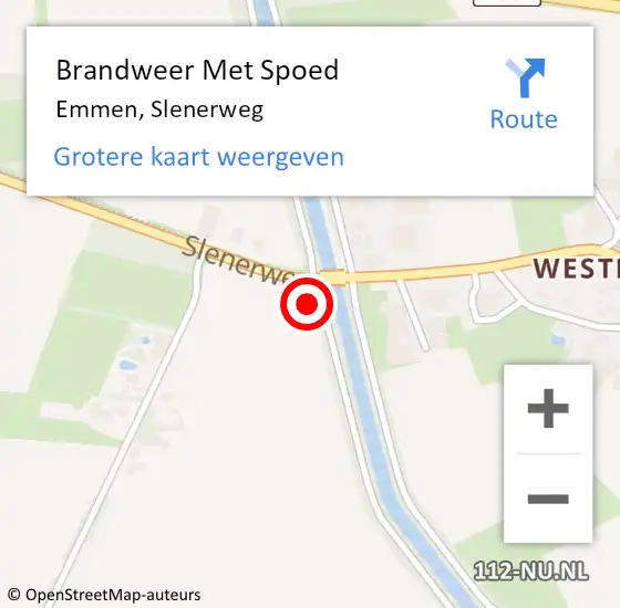 Locatie op kaart van de 112 melding: Brandweer Met Spoed Naar Emmen, Slenerweg op 25 juli 2022 04:07