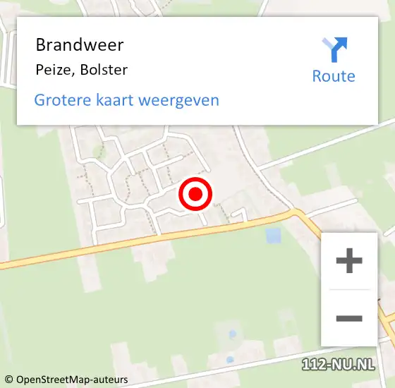 Locatie op kaart van de 112 melding: Brandweer Peize, Bolster op 25 juli 2022 04:17