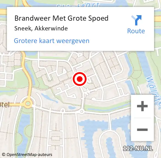 Locatie op kaart van de 112 melding: Brandweer Met Grote Spoed Naar Sneek, Akkerwinde op 25 juli 2022 07:27