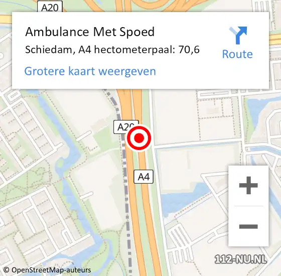 Locatie op kaart van de 112 melding: Ambulance Met Spoed Naar Schiedam, A4 hectometerpaal: 70,6 op 25 juli 2022 07:41
