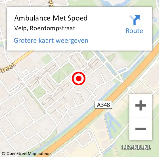 Locatie op kaart van de 112 melding: Ambulance Met Spoed Naar Velp, Roerdompstraat op 25 juli 2022 07:48