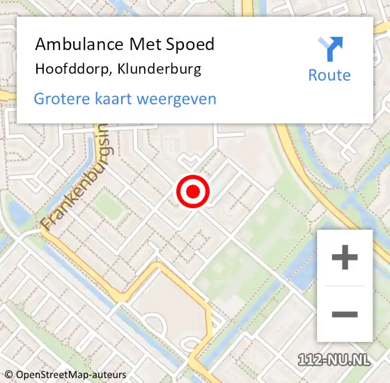 Locatie op kaart van de 112 melding: Ambulance Met Spoed Naar Hoofddorp, Klunderburg op 25 juli 2022 08:03