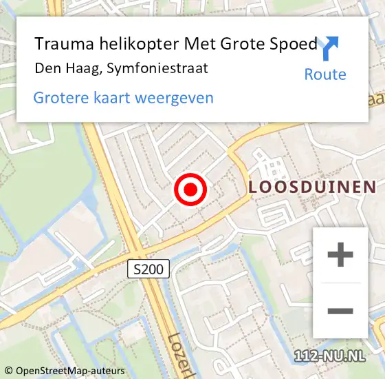 Locatie op kaart van de 112 melding: Trauma helikopter Met Grote Spoed Naar Den Haag, Symfoniestraat op 25 juli 2022 08:14