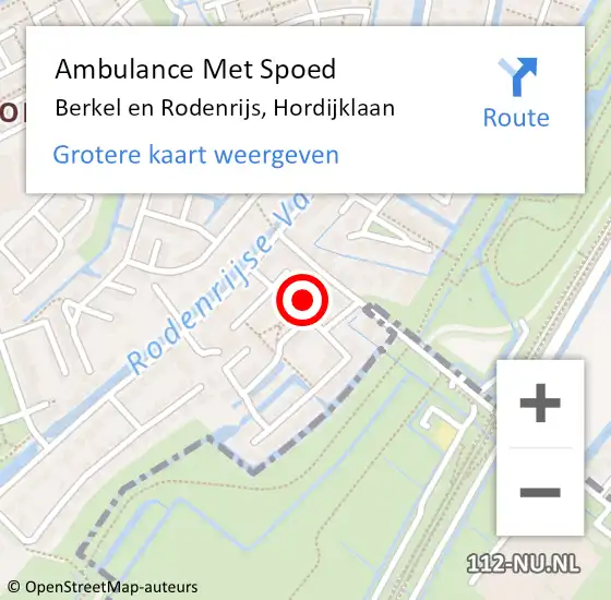 Locatie op kaart van de 112 melding: Ambulance Met Spoed Naar Berkel en Rodenrijs, Hordijklaan op 25 juli 2022 08:19