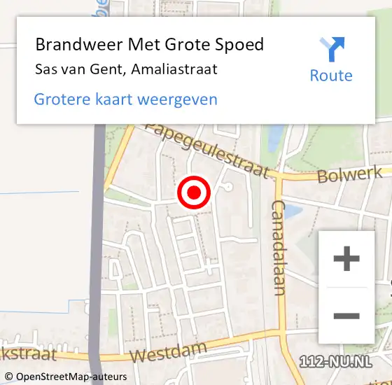 Locatie op kaart van de 112 melding: Brandweer Met Grote Spoed Naar Sas van Gent, Amaliastraat op 25 juli 2022 08:55