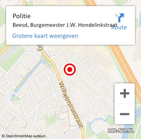 Locatie op kaart van de 112 melding: Politie Beesd, Burgemeester J.W. Hondelinkstraat op 25 juli 2022 09:19