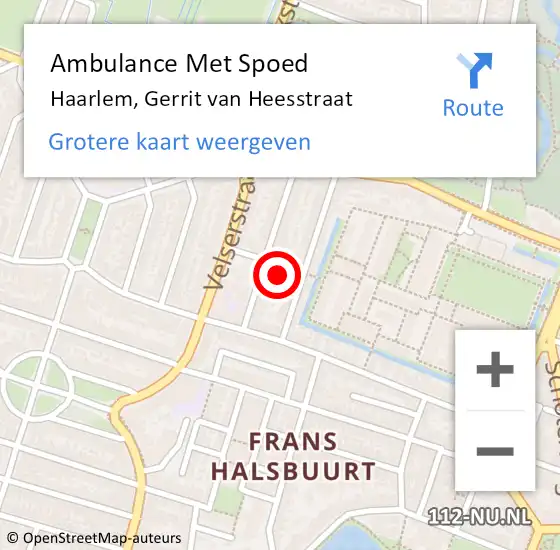 Locatie op kaart van de 112 melding: Ambulance Met Spoed Naar Haarlem, Gerrit van Heesstraat op 25 juli 2022 09:39