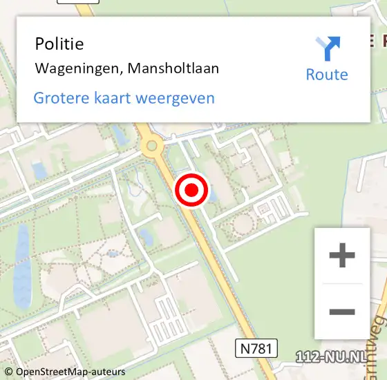 Locatie op kaart van de 112 melding: Politie Wageningen, Mansholtlaan op 24 juli 2014 10:57