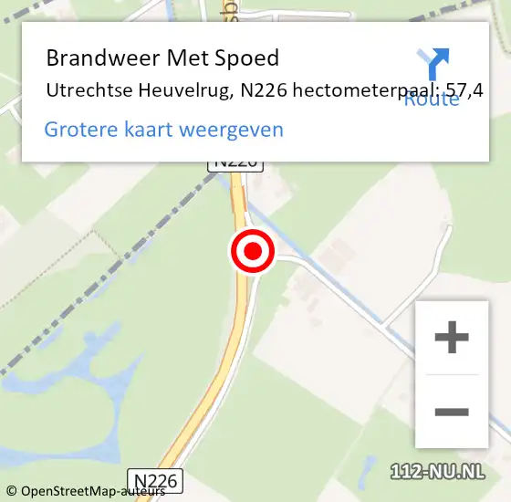 Locatie op kaart van de 112 melding: Brandweer Met Spoed Naar Utrechtse Heuvelrug, N226 hectometerpaal: 57,4 op 25 juli 2022 10:38