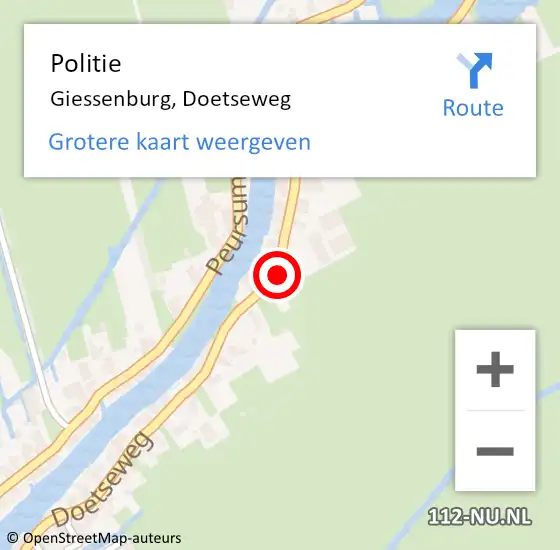 Locatie op kaart van de 112 melding: Politie Giessenburg, Doetseweg op 25 juli 2022 10:48