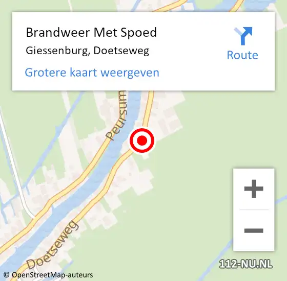 Locatie op kaart van de 112 melding: Brandweer Met Spoed Naar Giessenburg, Doetseweg op 25 juli 2022 10:49