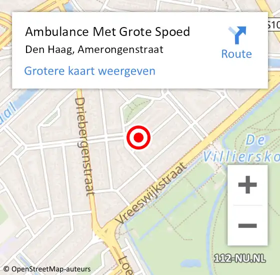 Locatie op kaart van de 112 melding: Ambulance Met Grote Spoed Naar Den Haag, Amerongenstraat op 25 juli 2022 11:18