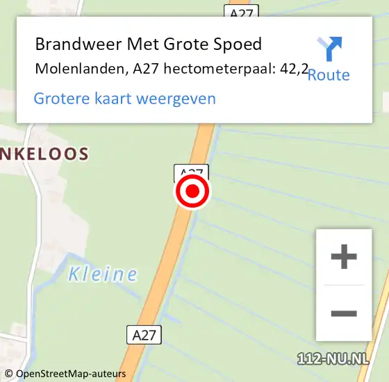 Locatie op kaart van de 112 melding: Brandweer Met Grote Spoed Naar Molenlanden, A27 hectometerpaal: 42,2 op 25 juli 2022 11:37