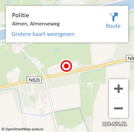 Locatie op kaart van de 112 melding: Politie Almen, Almenseweg op 25 juli 2022 12:02